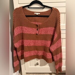 American Eagle Outfitters Striped Brown and Pink Sweater